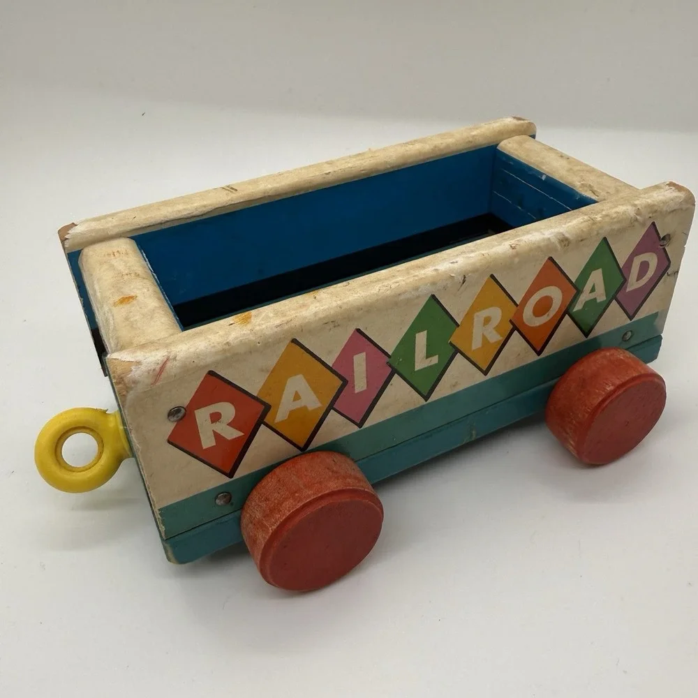 Vintage Fisher Price 1963 Huffy Puffy Wooden Train Railroad Circus Car Pull Toy
